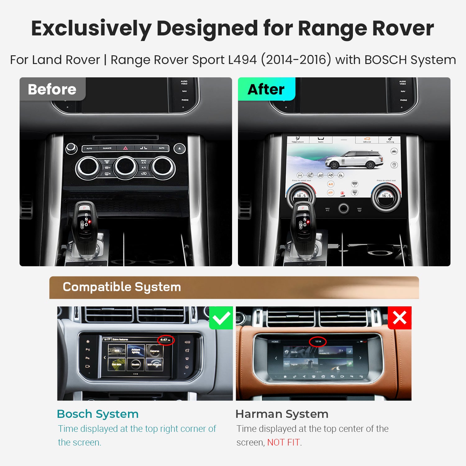 XTRONS AIR494S Wireless CarPlay Climate Control Panel 10.1" IPS for Range Rover Sport L494