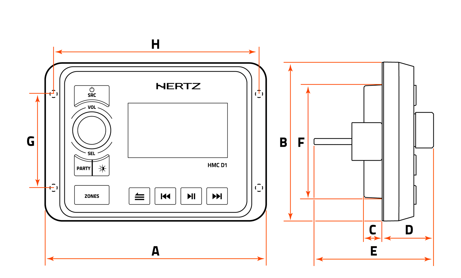 Hertz HMC D1 Remote Control for Marine Audio HMR 50