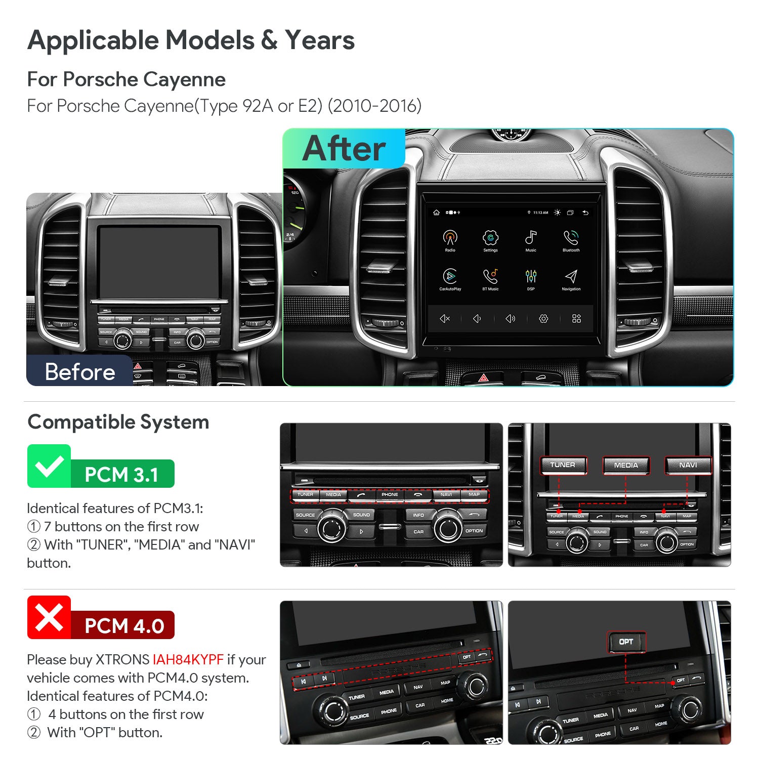 XTRONS IAH84KYPT Porsche Cayenne 8.4" Nano Texture Screen Android Head Unit Wireless CarPlay