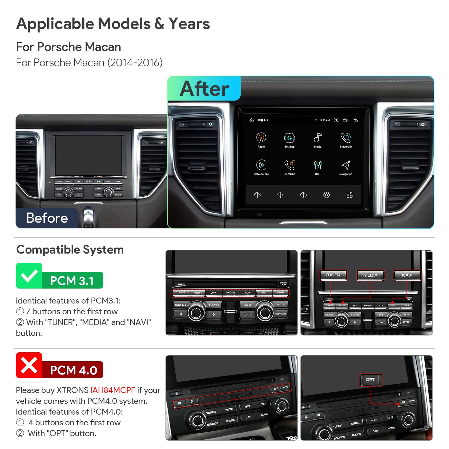 XTRONS IAH84MCPT Android Head Unit 8.4in Nano Texture Screen for Porsche Macan