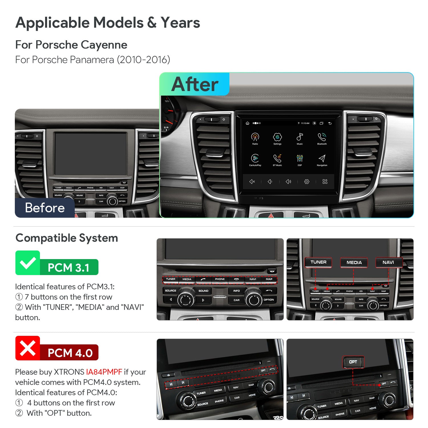 XTRONS IAH84PMPT 8.4" Nano-Texture Wireless CarPlay Head Unit Porsche Panamera
