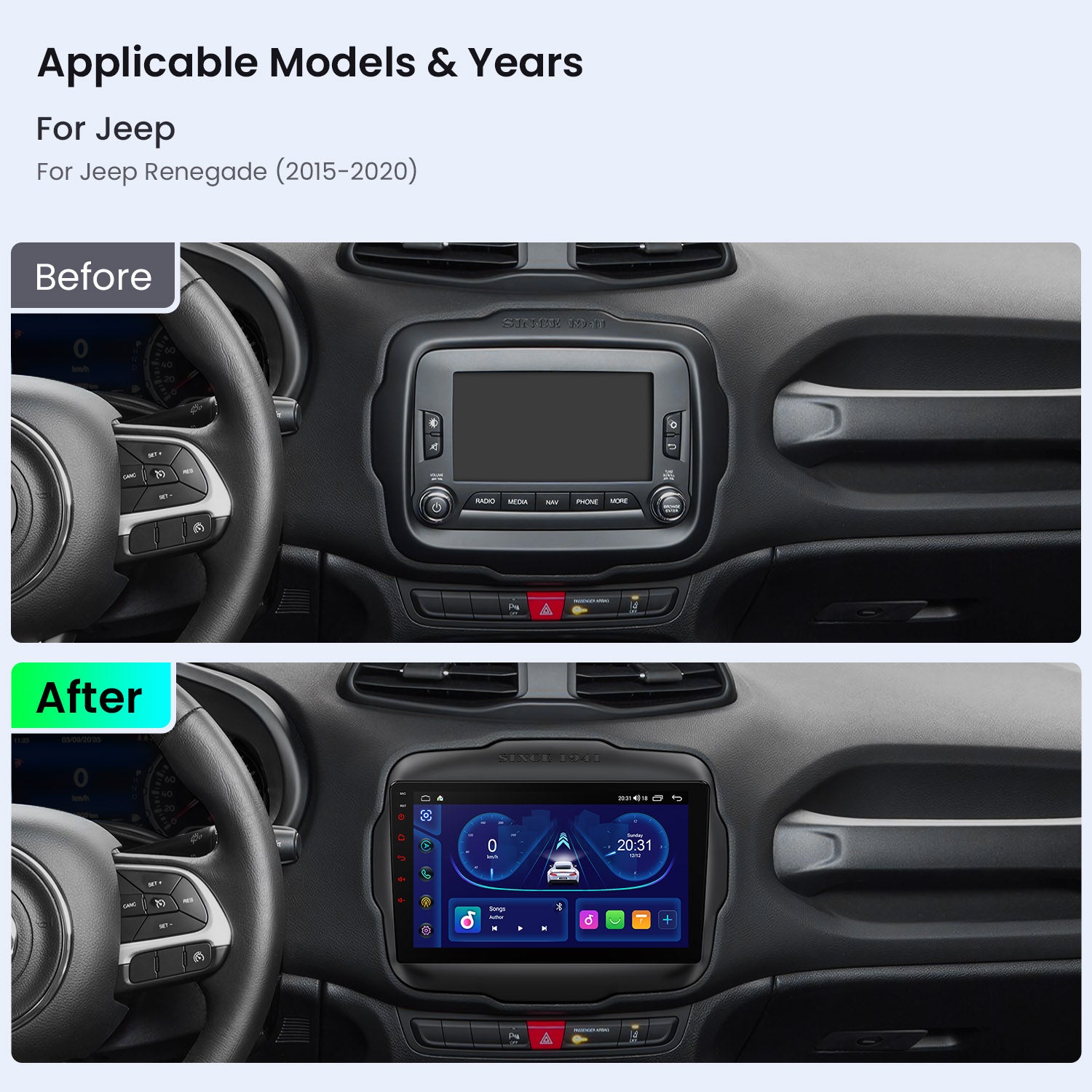 XTRONS IDP90RGJA Wireless CarPlay Android Head Unit for Jeep Renegade 9in