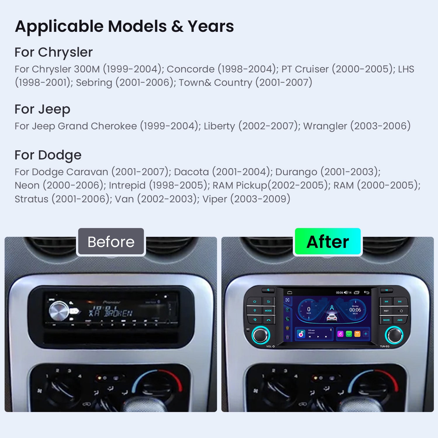 XTRONS IDS50WRJL 5in Jeep Dodge Chrysler Wireless CarPlay Head Unit