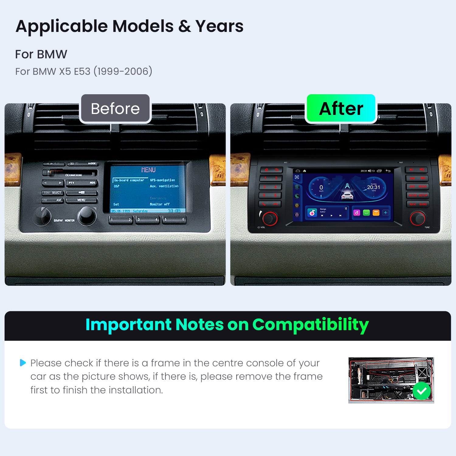 XTRONS IDS7053BL 7in Android Head Unit Wireless CarPlay BMW X5 E53