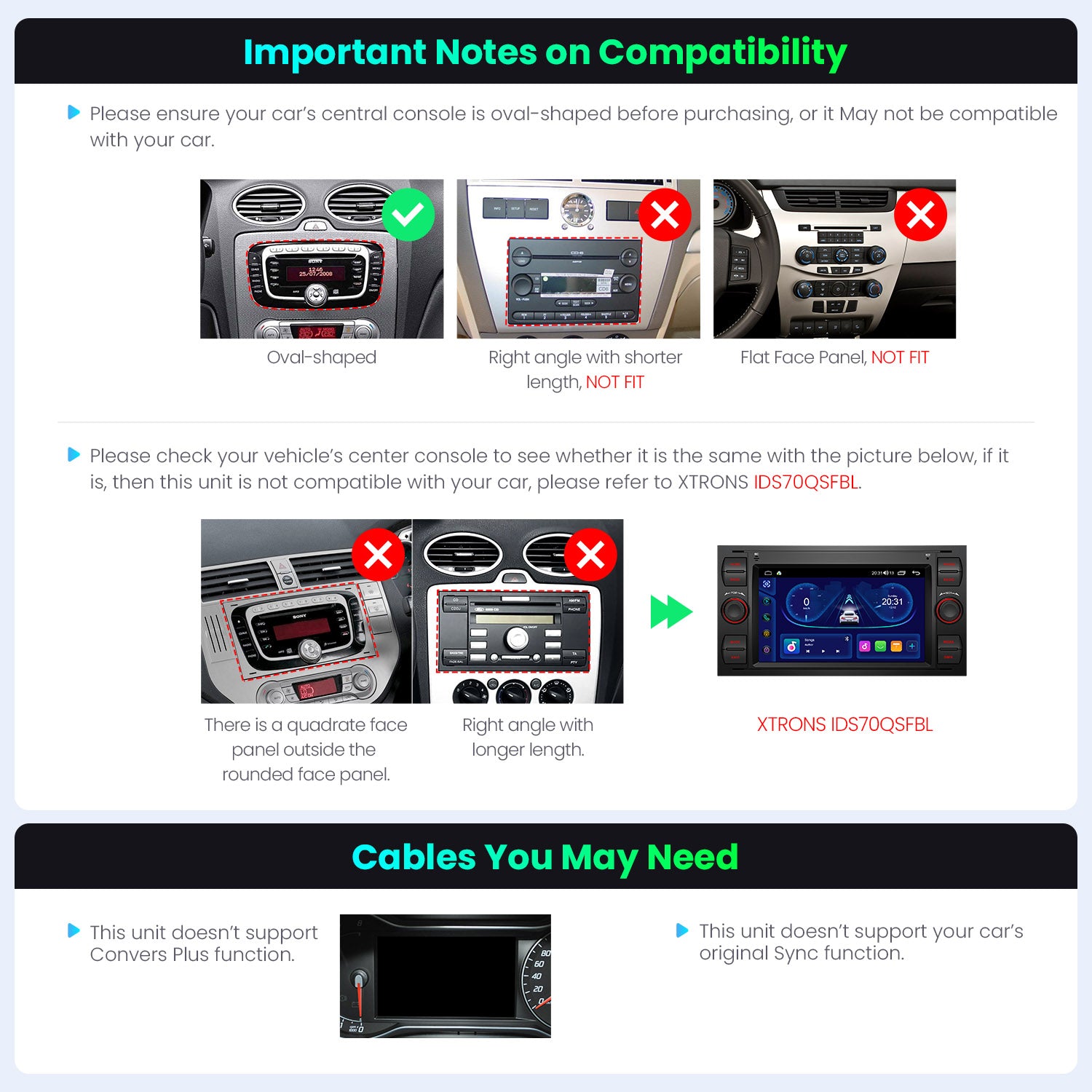 XTRONS IDS70FSFBL Ford 7in Android CarPlay Head Unit Wireless CarPlay