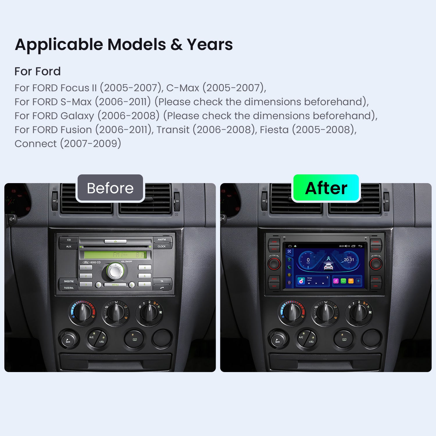 XTRONS IDS70QSFBL Ford 7in Android Head Unit Wireless CarPlay Auto