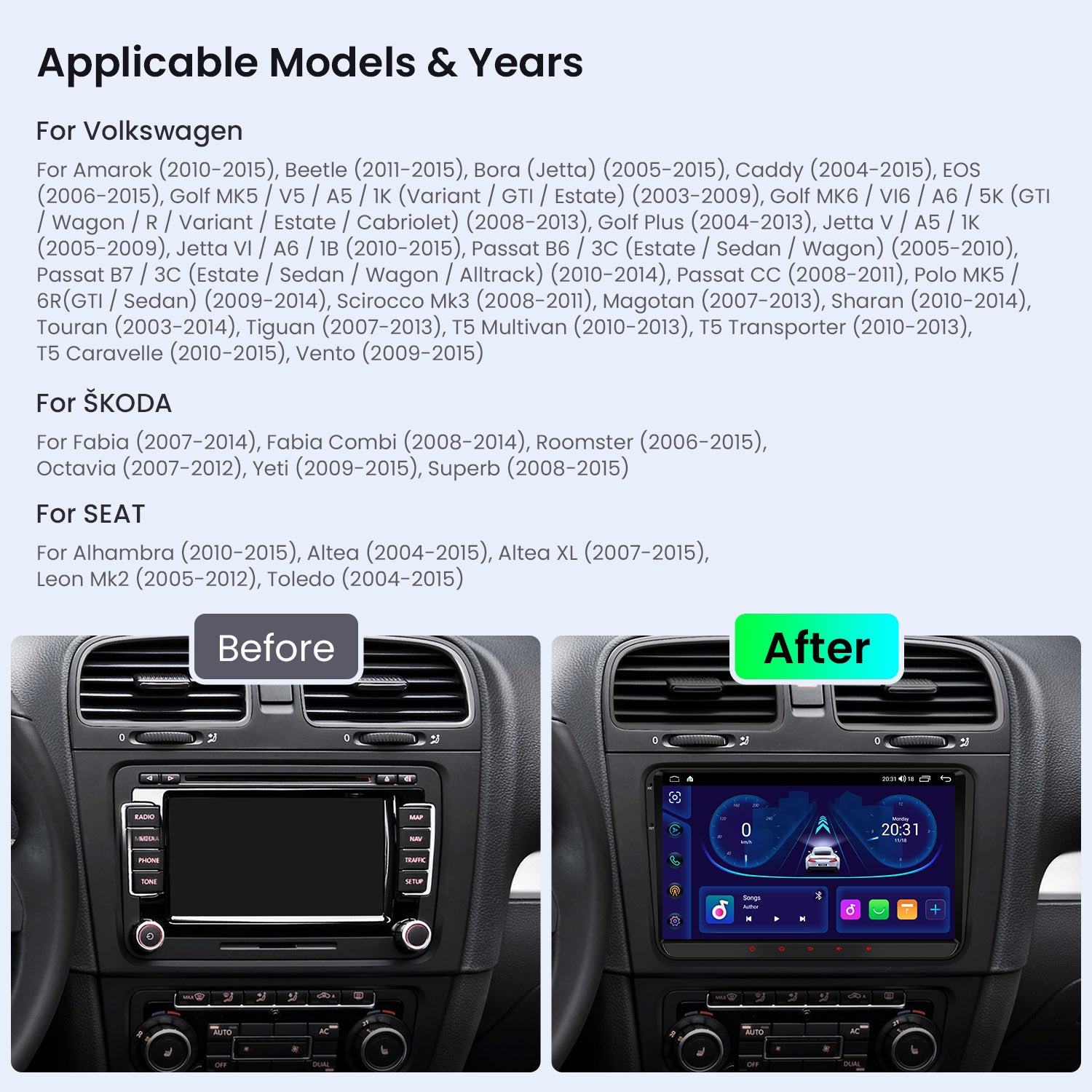 XTRONS IDS90MTVL 9" Android Head Unit Wireless CarPlay VW Seat Skoda