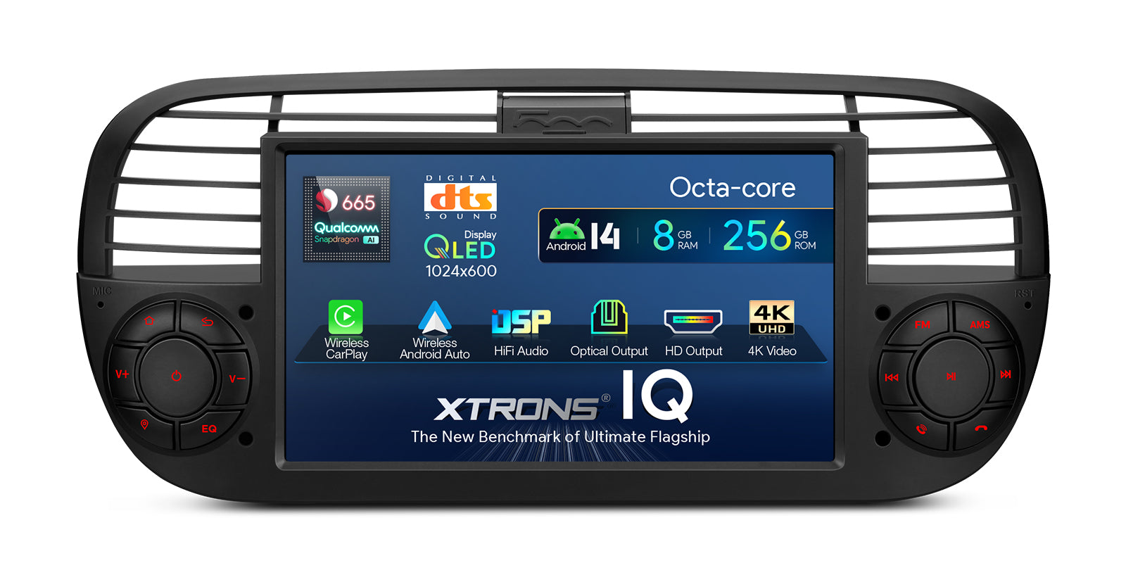 XTRONS IQ Series 7in QLED Android 14 Head Unit for Fiat 500