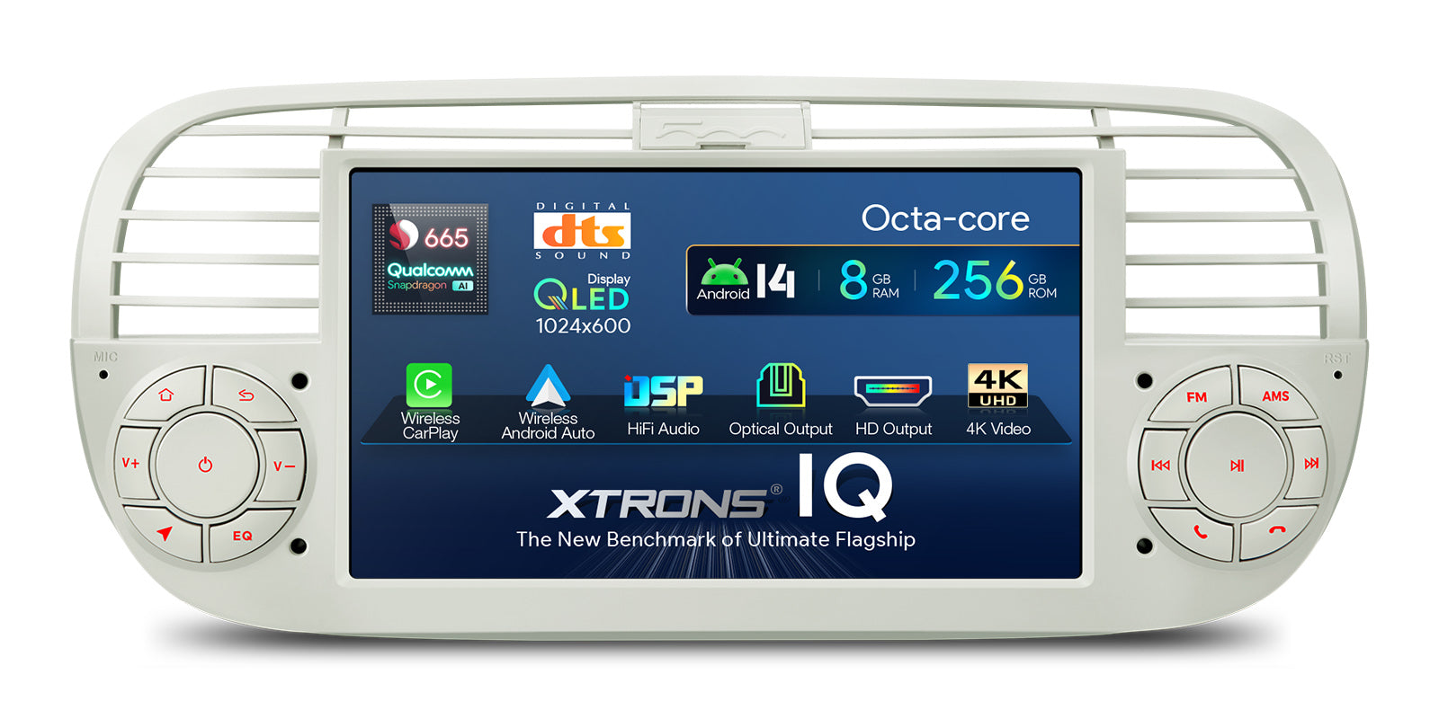 XTRONS IQ7450FLCP Fiat 500 Qualcomm 665 7" Android Car Head Unit