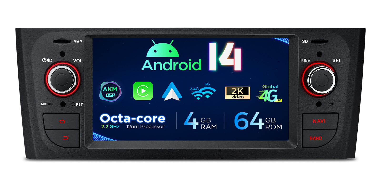XTRONS PX64PTFLGS Fiat Grande Punto 6.1in Android 14 Head Unit 4GB 64GB