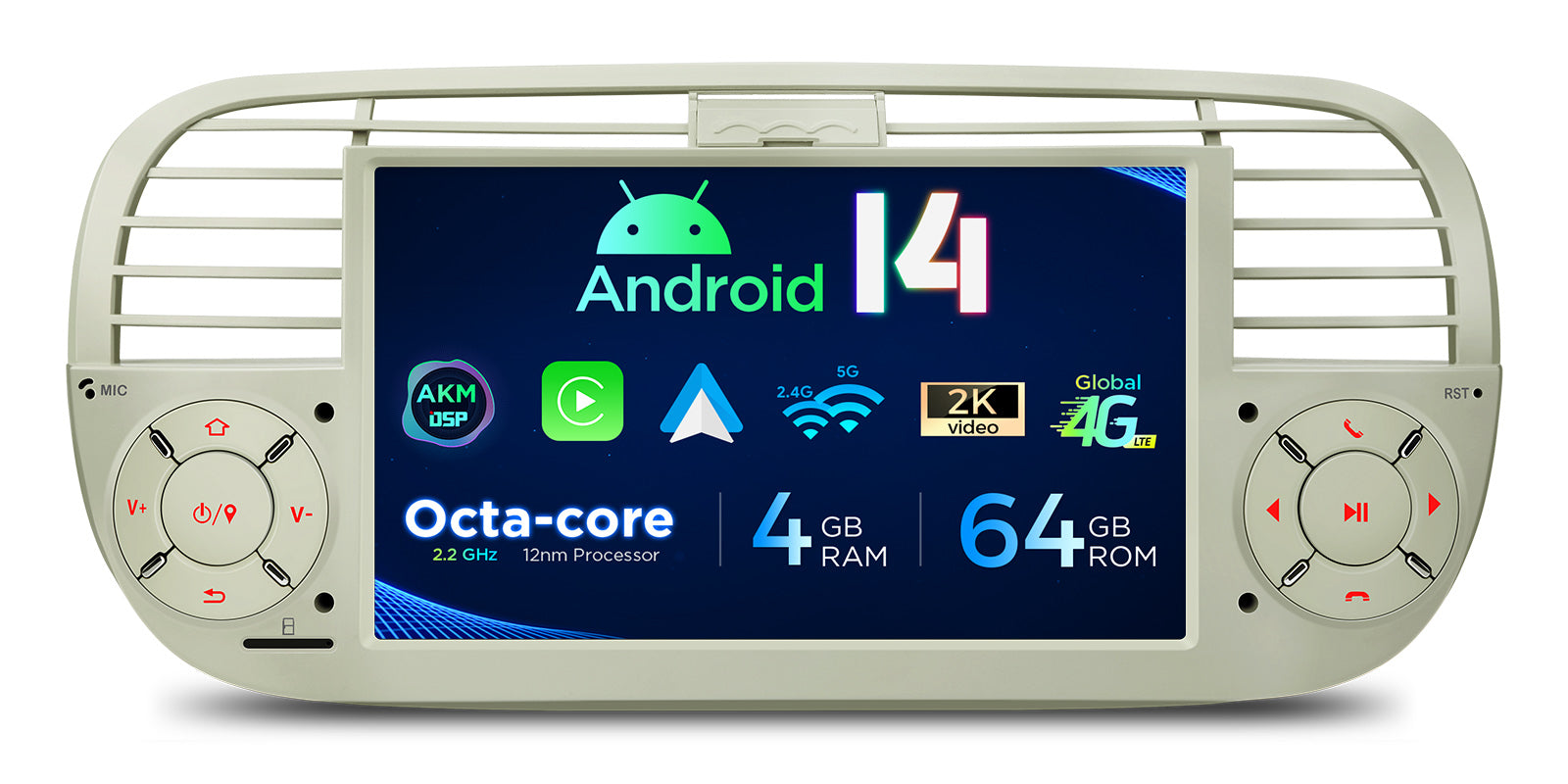 XTRONS PX7450FCLGS 7" Android 14 4G LTE Head Unit for Fiat 500