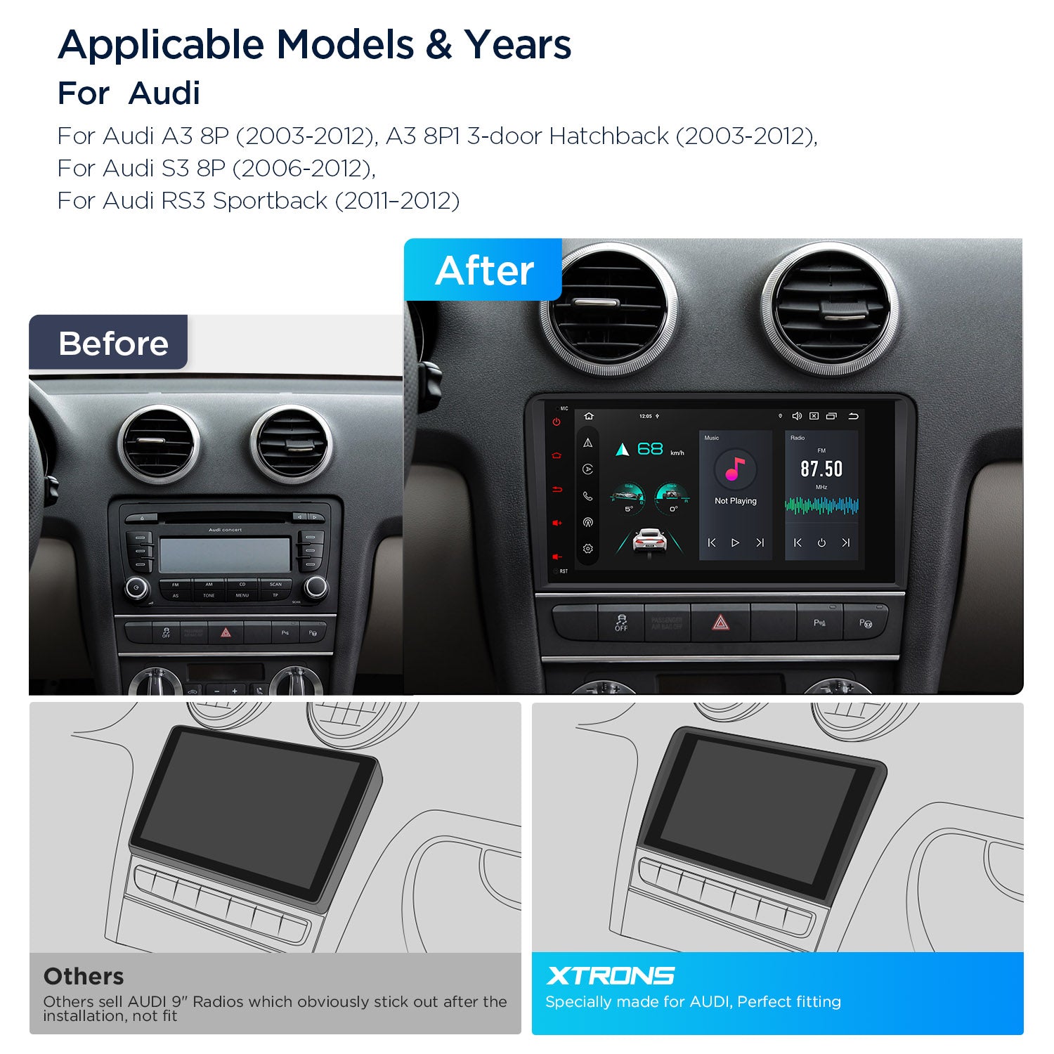 XTRONS PX84A3ALDABGS 8in Android Head Unit 4GB RAM 64GB ROM for Audi A3 S3 RS3