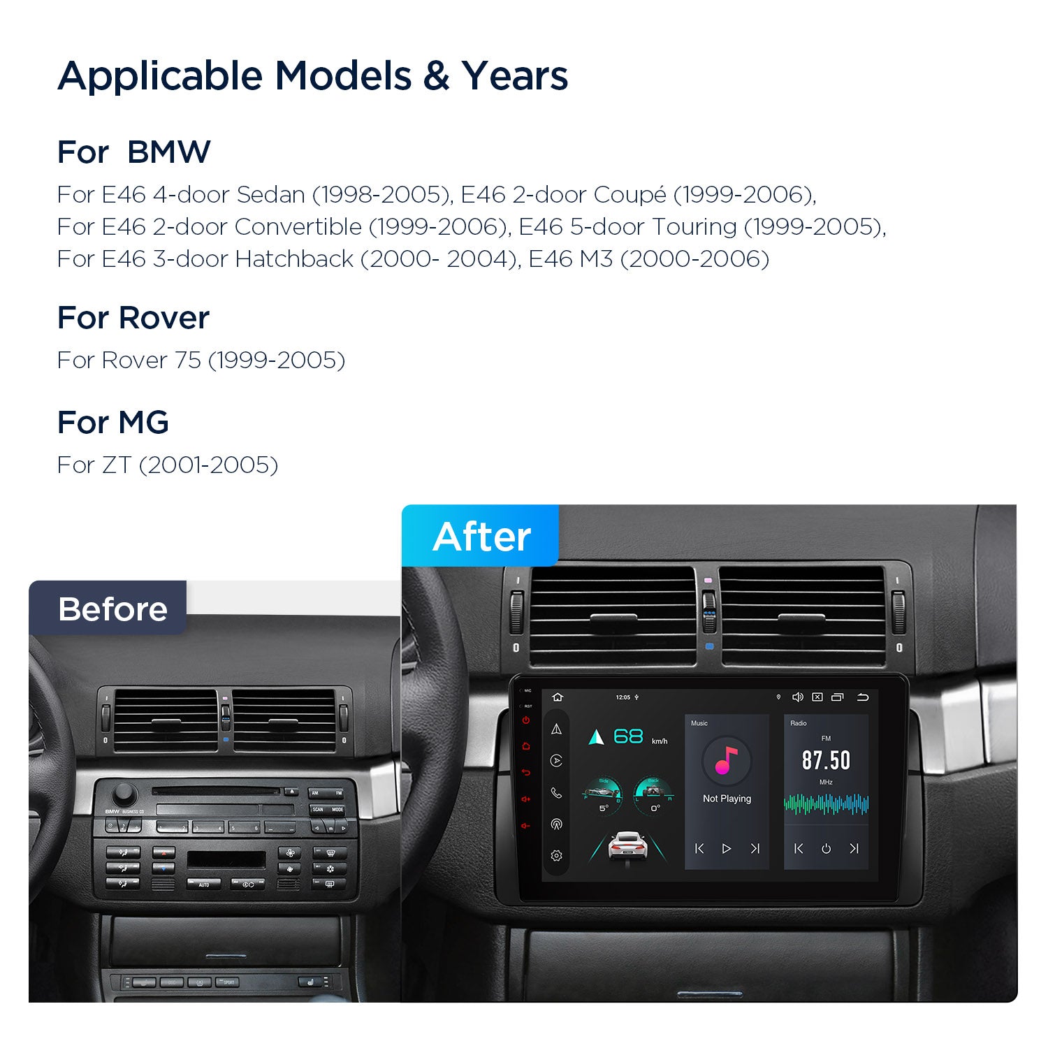 XTRONS PXP9446BGDAB 9in Android 14 Head Unit with Wireless CarPlay for BMW/Rover/MG
