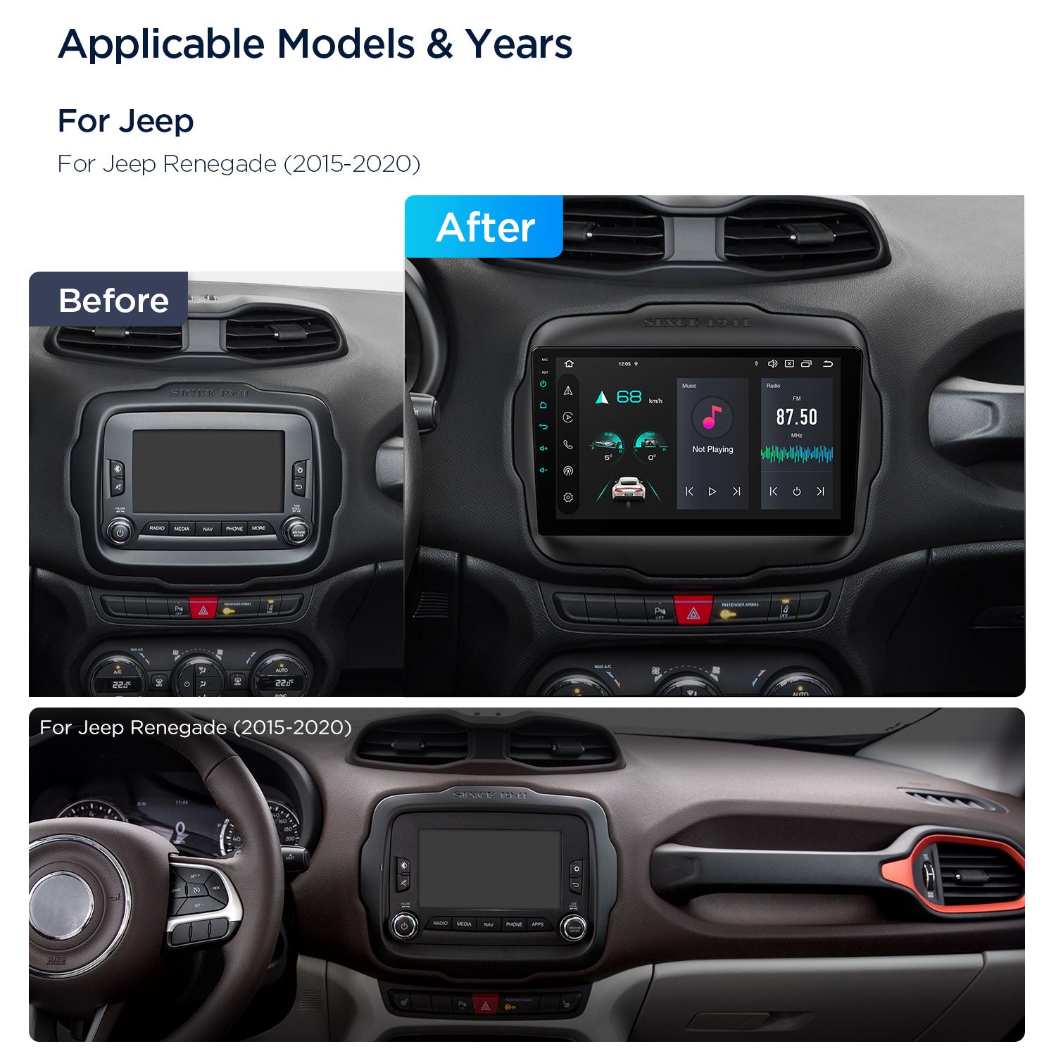 XTRONS PXP94RGJGDAB Jeep Renegade 4G LTE Android 14 Head Unit 9in
