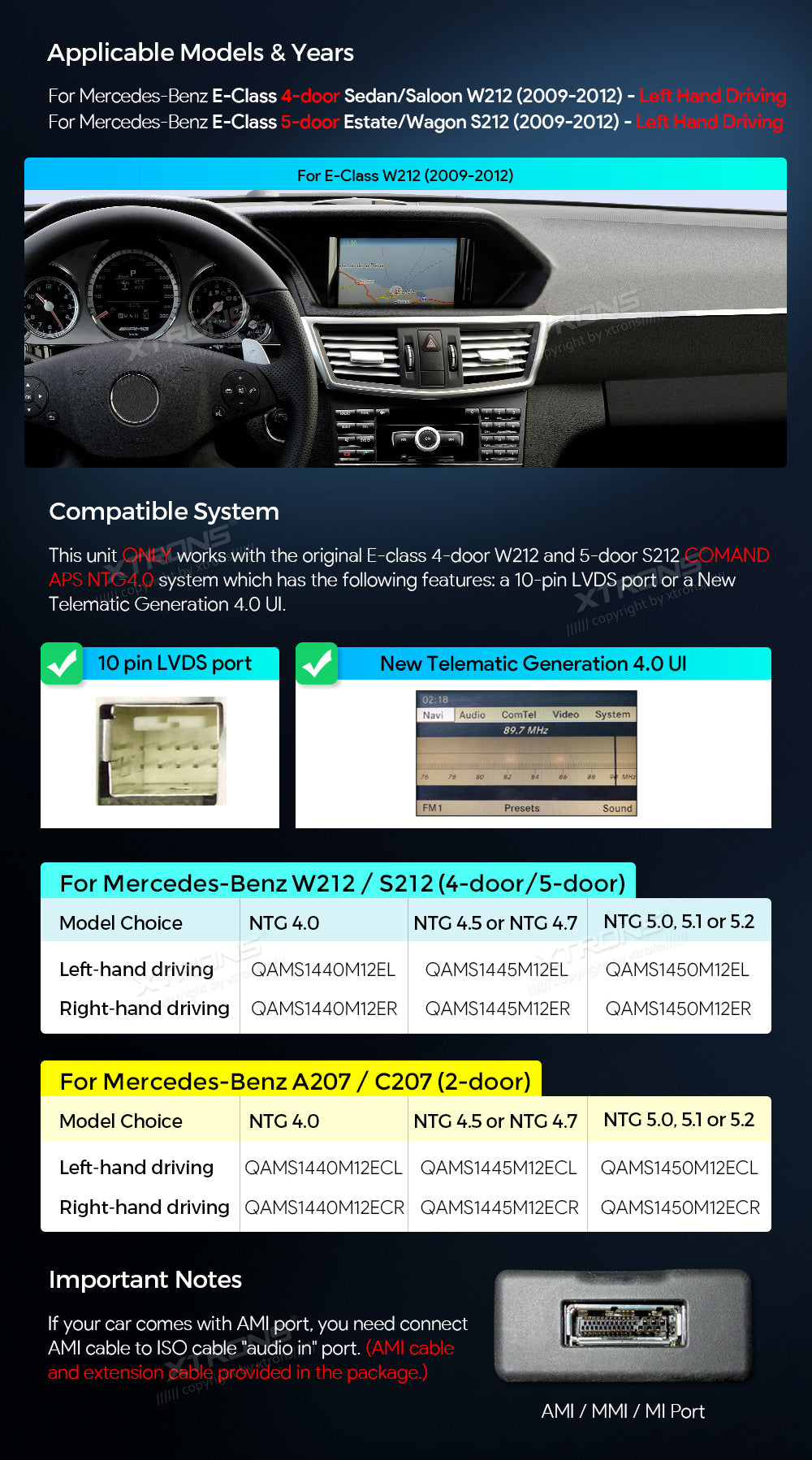 XTRONS 10.25" Android Head Unit Mercedes E-Class W212 2009-2012 Wireless CarPlay