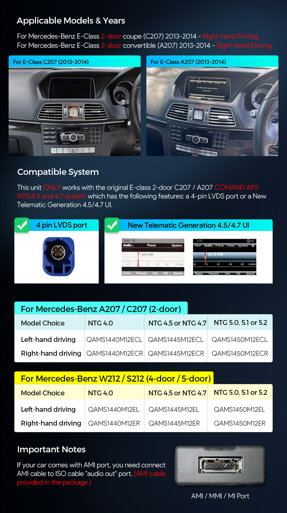 XTRONS QAMS1445M12ECR 10.25in Wireless CarPlay Android Head Unit for Mercedes E-Class