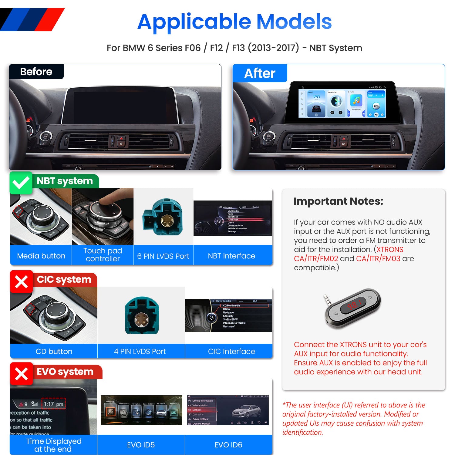 XTRONS QBBH14NB12SX BMW 6 Series 2K Widescreen Android 14 Head Unit 8GB 128GB