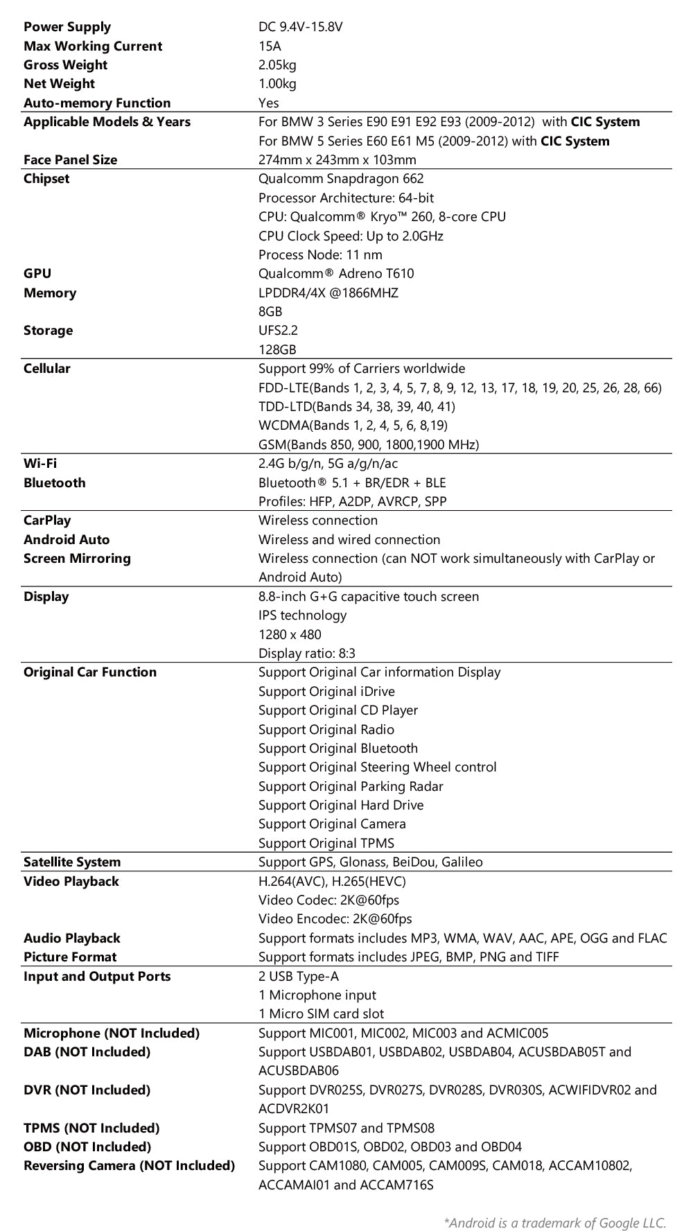 XTRONS QBBH8460CI BMW 3/5 Series 8.8in Android 14 Head Unit