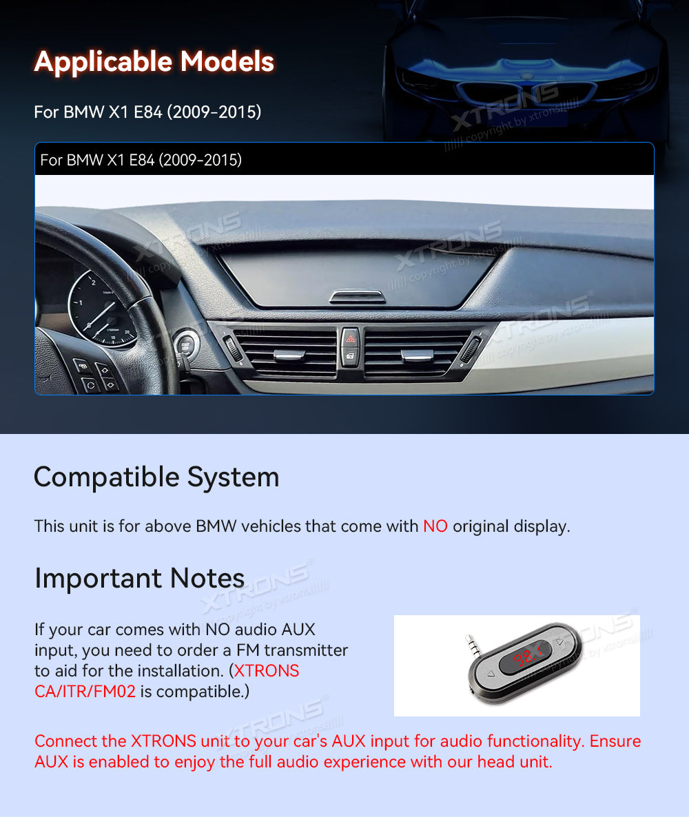 XTRONS QDB10X1UN Wireless CarPlay Android Head Unit 10.25in for BMW X1