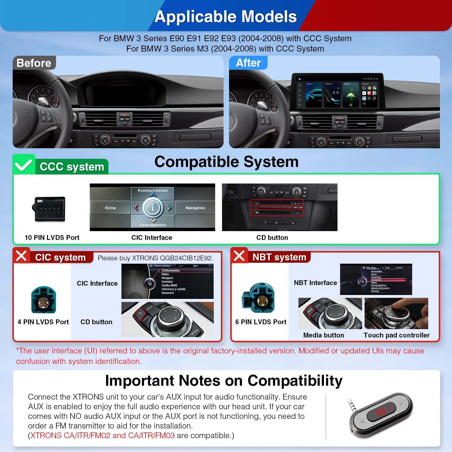XTRONS QGB24CCB12E92 12.3in 2K Wireless CarPlay Head Unit for BMW 3 Series