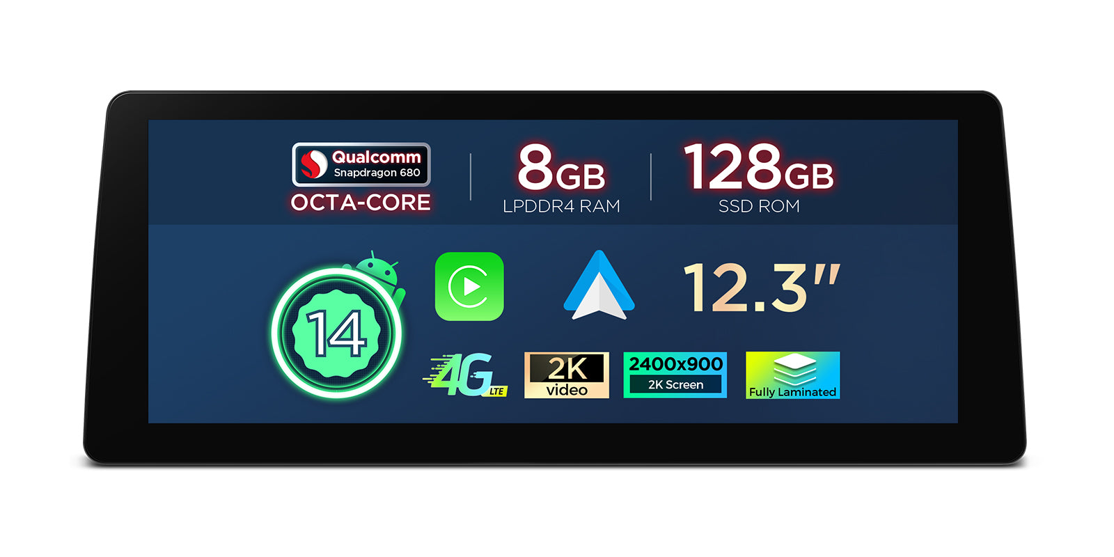 XTRONS QGB24CCB12E92 12.3in 2K Android Head Unit Wireless CarPlay 8GB 128GB