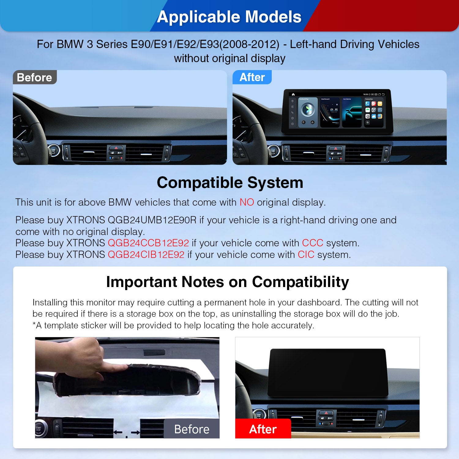 XTRONS QGB24UMB12E90L BMW 3 Series 12.3in 2K Wireless CarPlay Head Unit