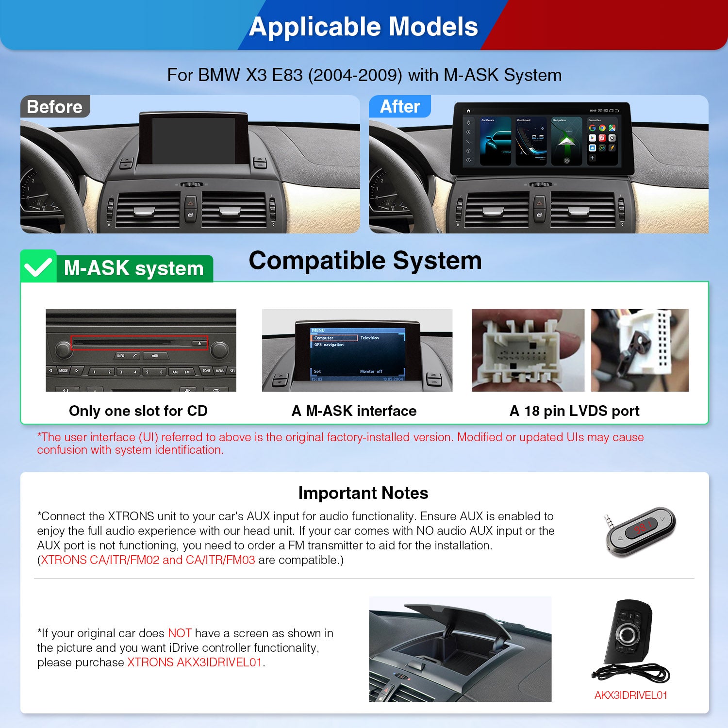 XTRONS QGB24X3MK 12.3in 2K Screen Android Head Unit BMW X3 E83 Wireless CarPlay
