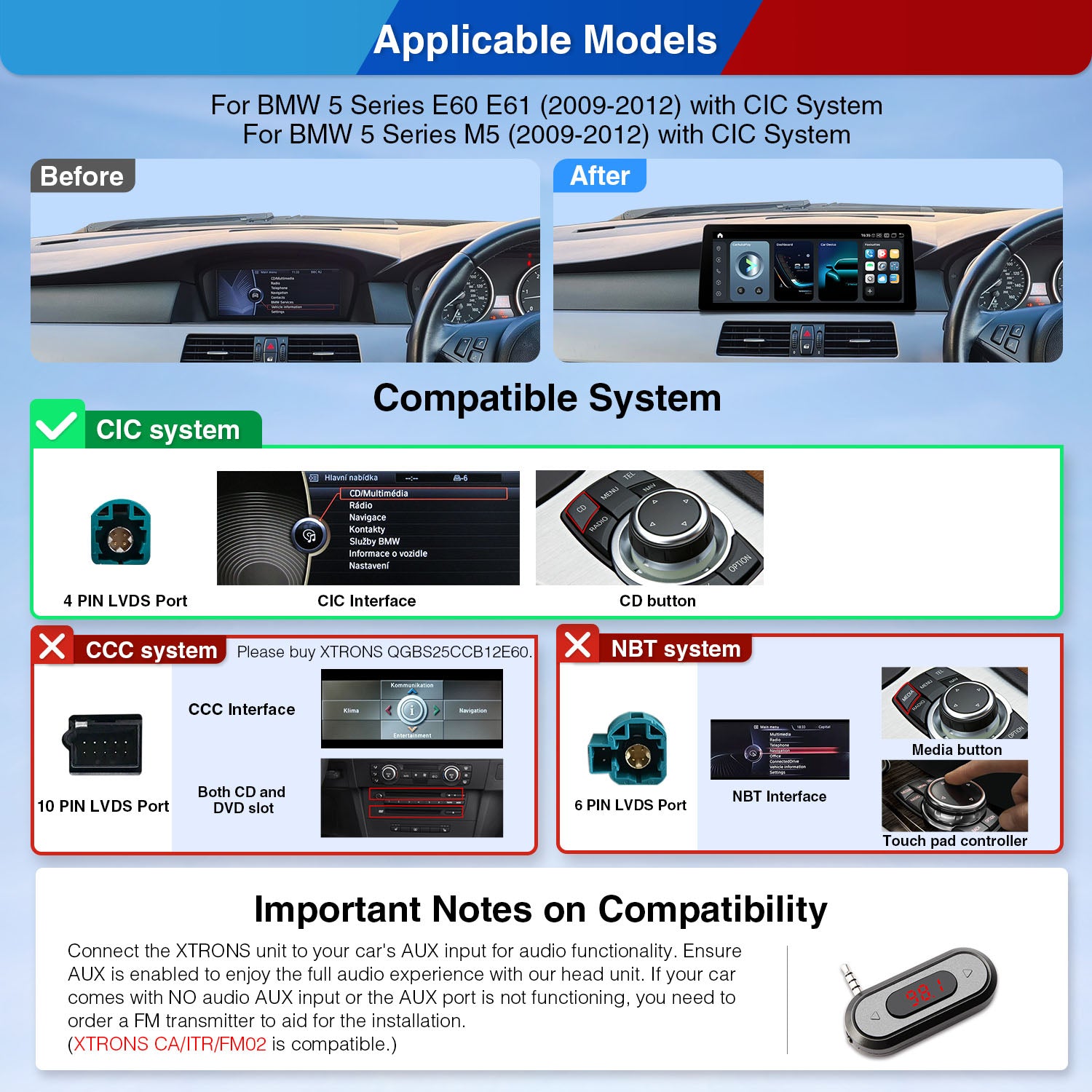XTRONS QG Series 12.3in 2K Android Car Stereo for BMW 5 Series CIC 6GB 64GB