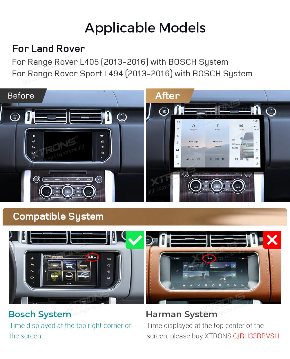 XTRONS QIRH33RRV 13.3in Curved QLED Android Head Unit for Range Rover L405 Sport