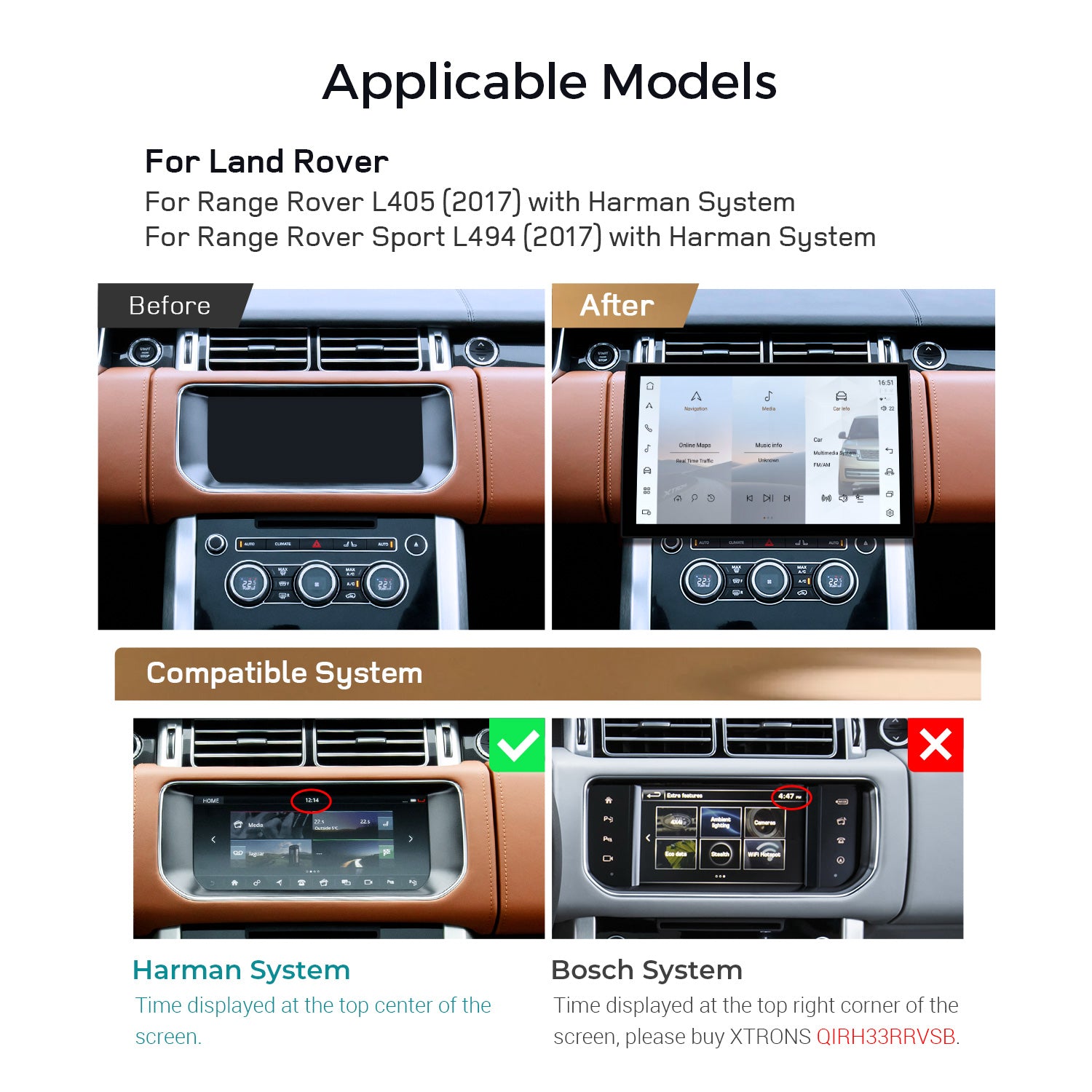 XTRONS QIRH33RRV 13.3in Curved QLED Android Head Unit for Range Rover L405 Sport