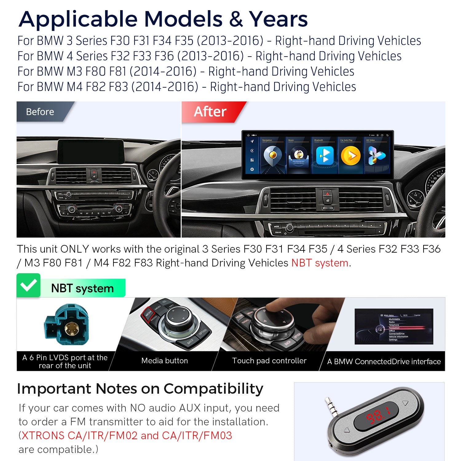 XTRONS QLBH44THNBR3 Android 14 Head Unit 14.9in for BMW 3/4 Series