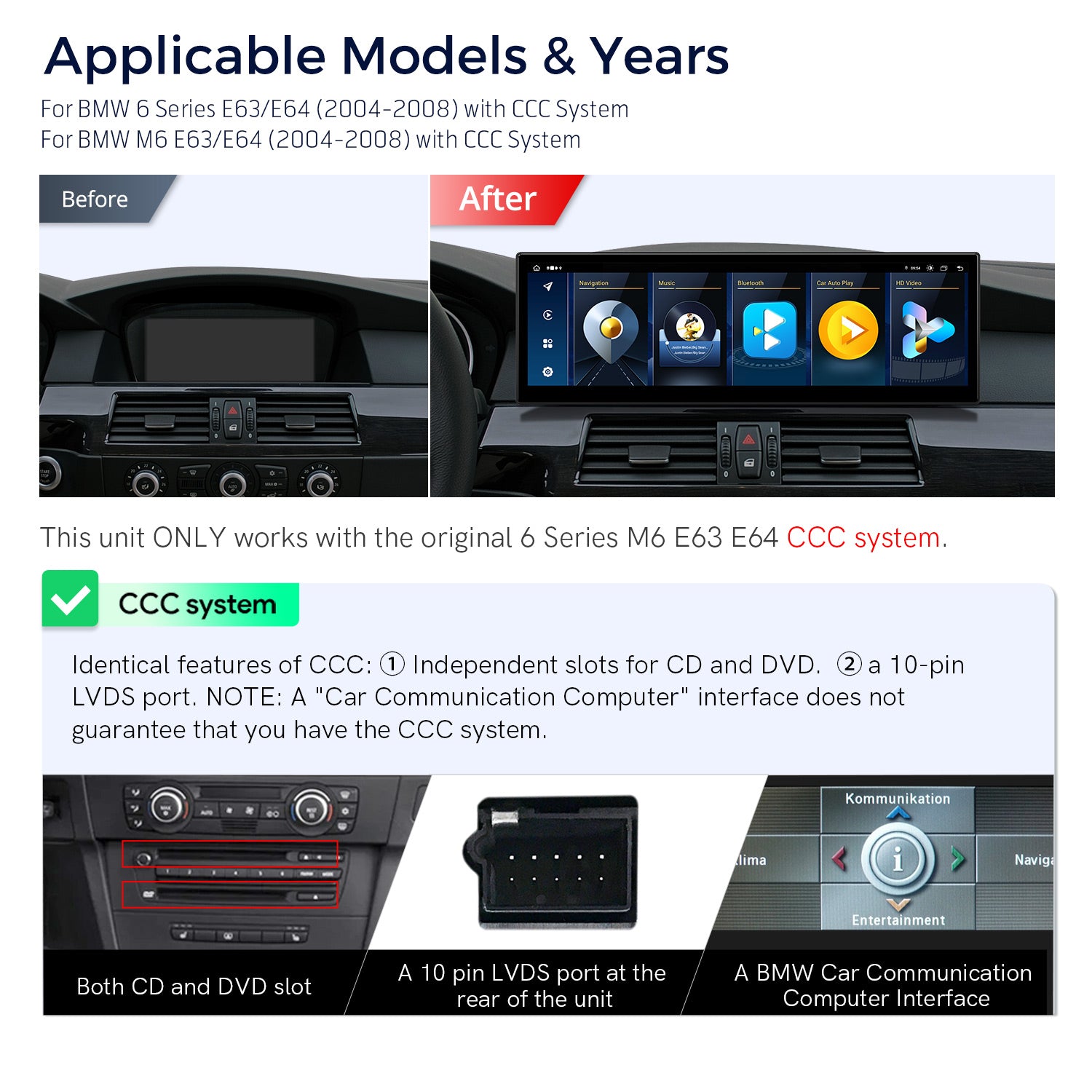 XTRONS QLBX4463CC3 BMW 6 Series 14.9in Android Head Unit Car Stereo