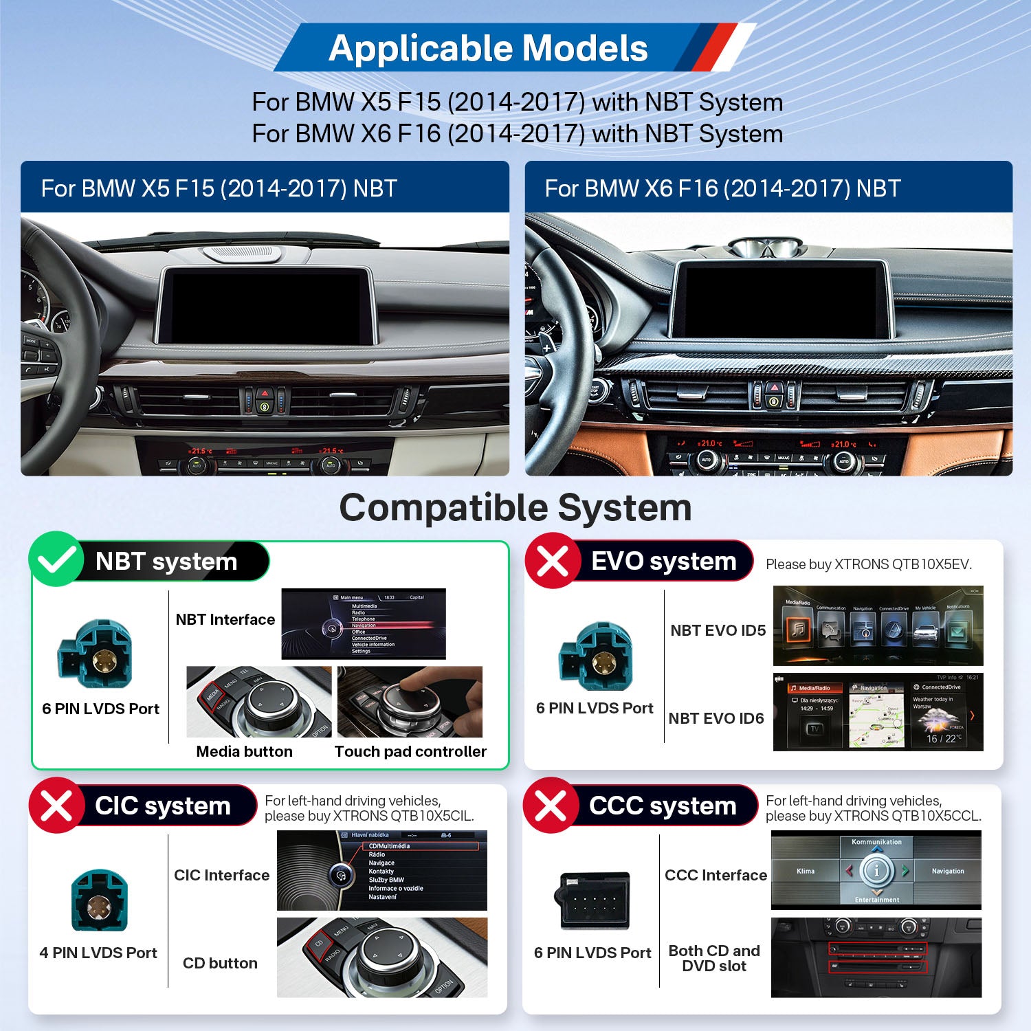 XTRONS QTB10X5NB Wireless CarPlay Android Head Unit BMW X5 X6 10.25in