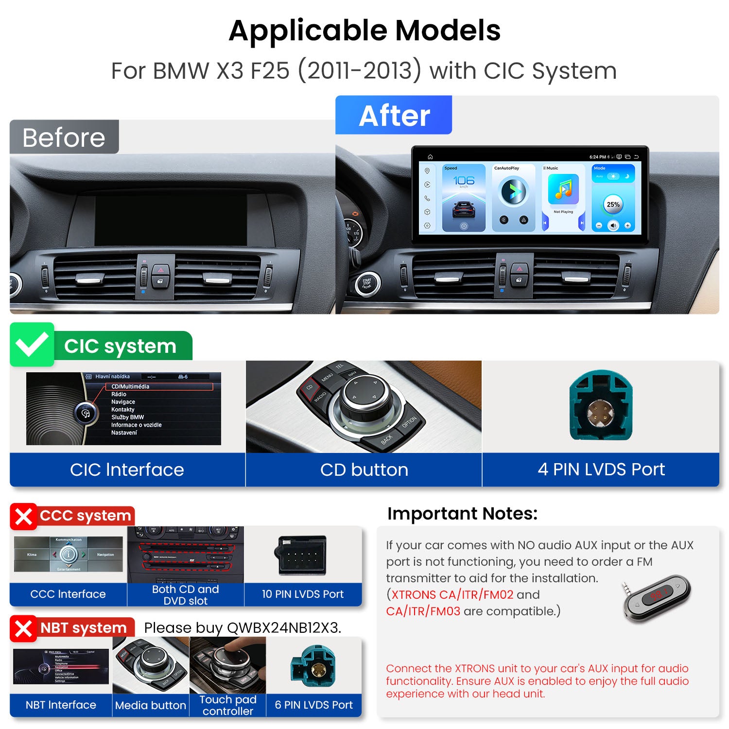 XTRONS BMW X3 F25 12.3in QHD 2K IPS Android 14 Qualcomm 685 Head Unit