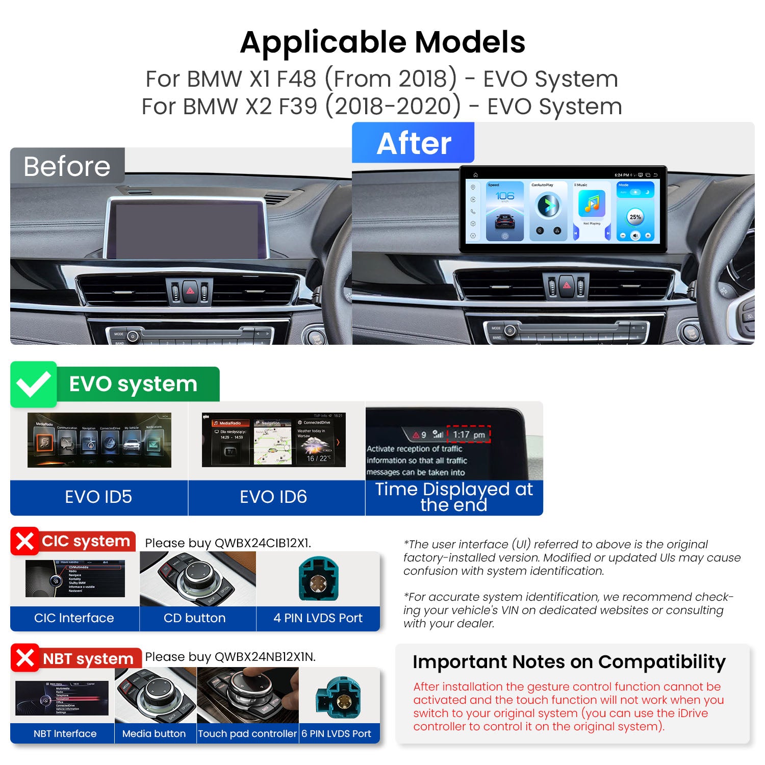 XTRONS QWBX24EVB12X1N 12.3in 2K Android Head Unit for BMW X1 X2
