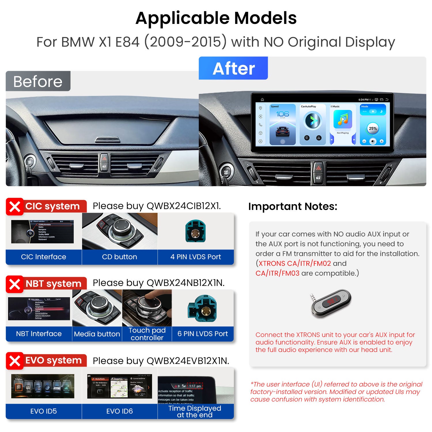 XTRONS QWBX24UMB12X1 12.3" Android Head Unit BMW X1 E84