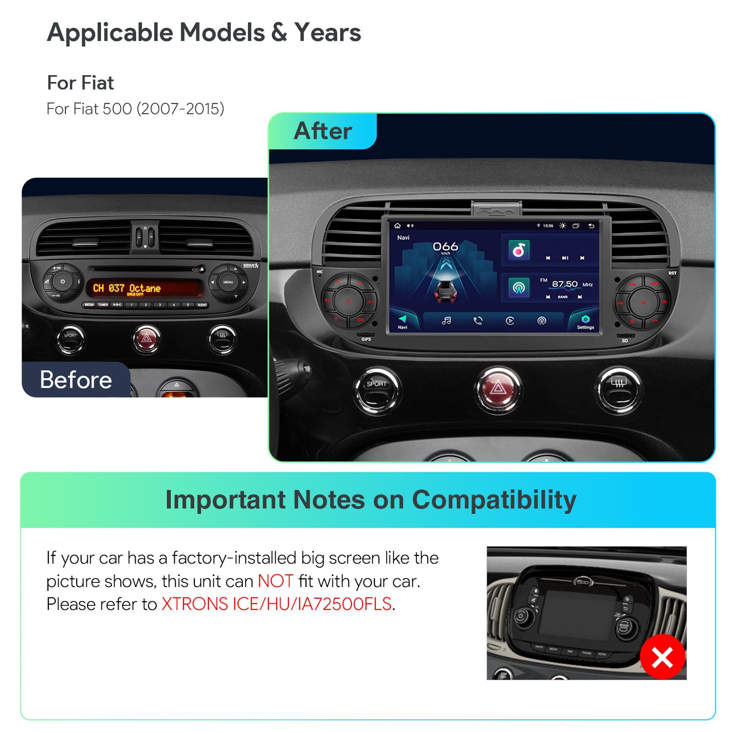 XTRONS IA7250FLBS 7in Wireless CarPlay Android Head Unit
