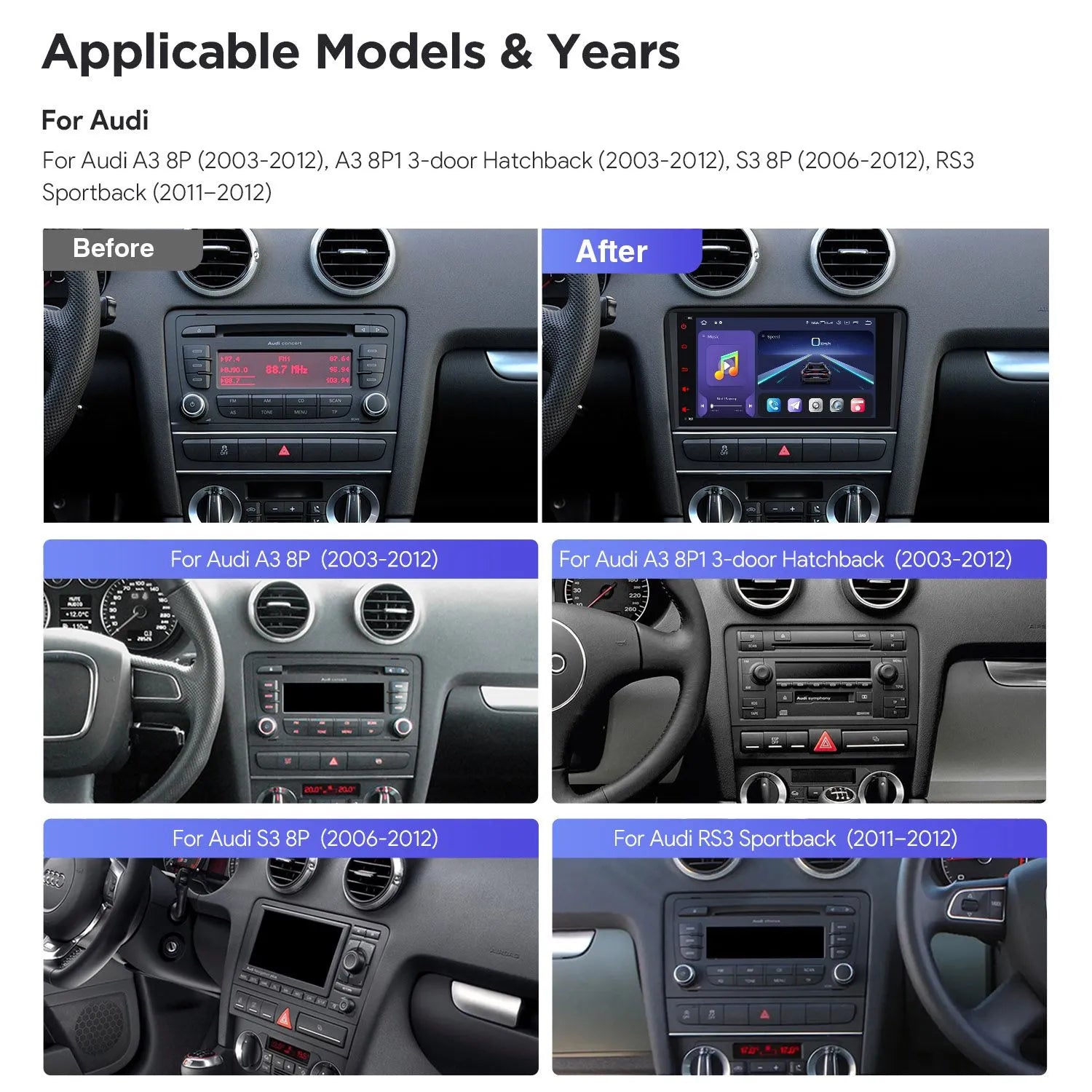 XTRONS IQ84A3AP Audi A3 S3 8in Android 14 Head Unit CarPlay