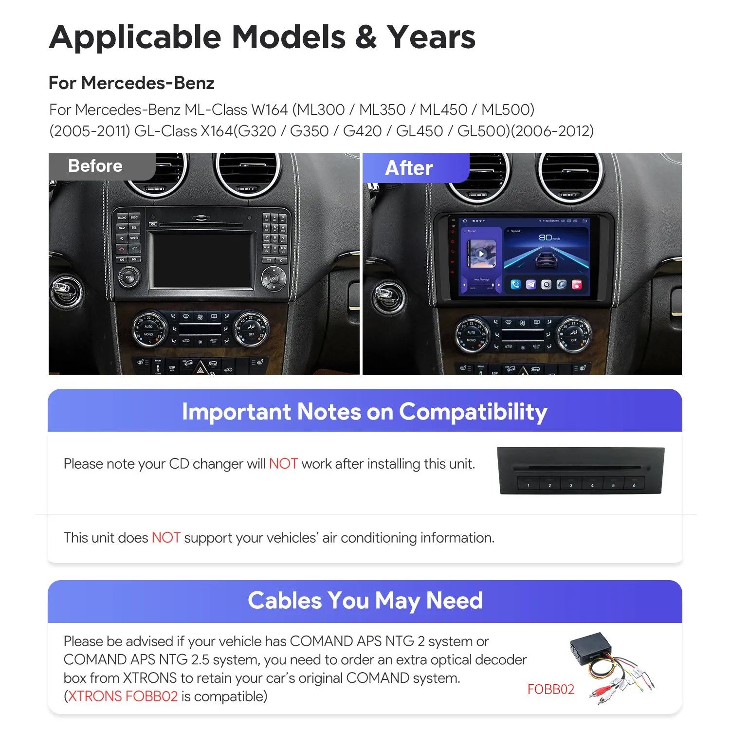 XTRONS IQP94M164P 8" Android Head Unit Mercedes-Benz CarPlay Auto