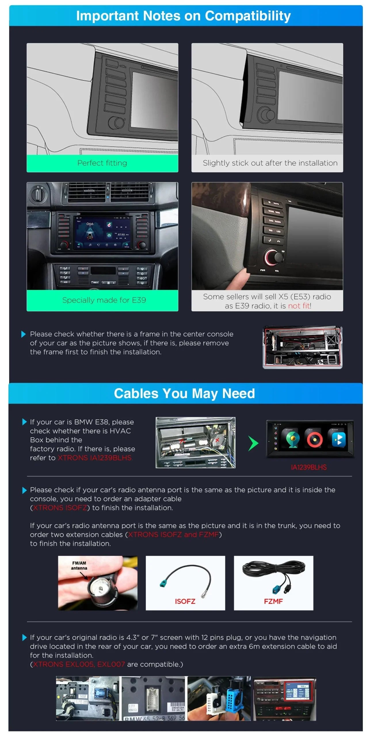 XTRONS BMW E39 7-inch Android 14 Octa Core Head Unit PX7439BL