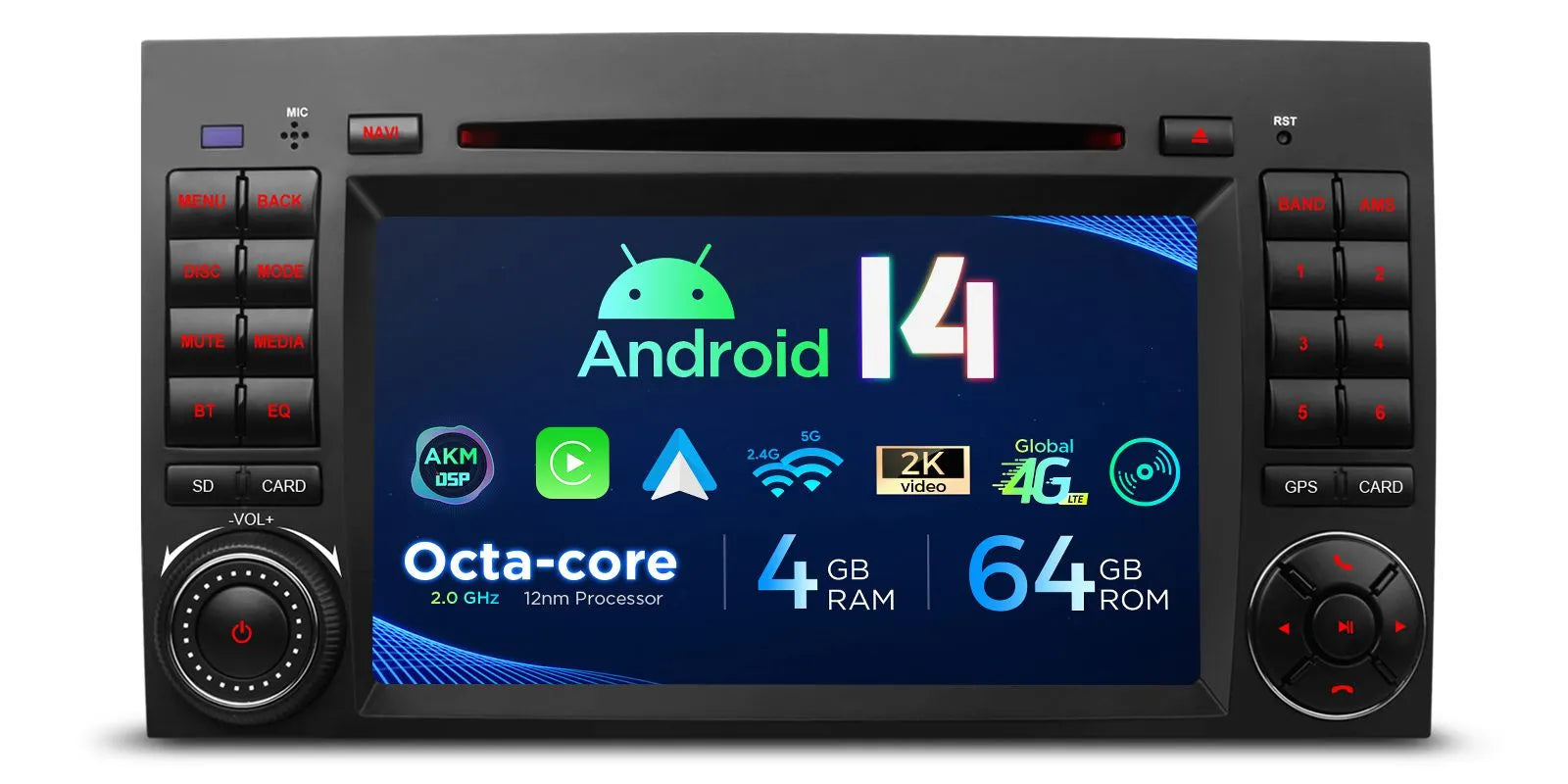 XTRONS PX74M245G 7-Inch Android 14 Car Stereo for Mercedes-Benz Volkswagen