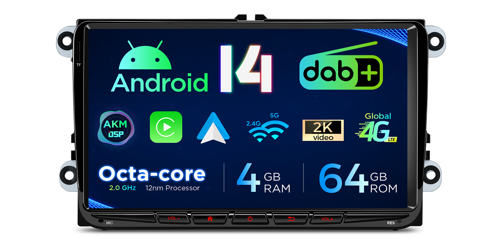 XTRONS PX94MTVDAB 9 Inch Android 14 4G LTE Head Unit for VW Skoda Seat