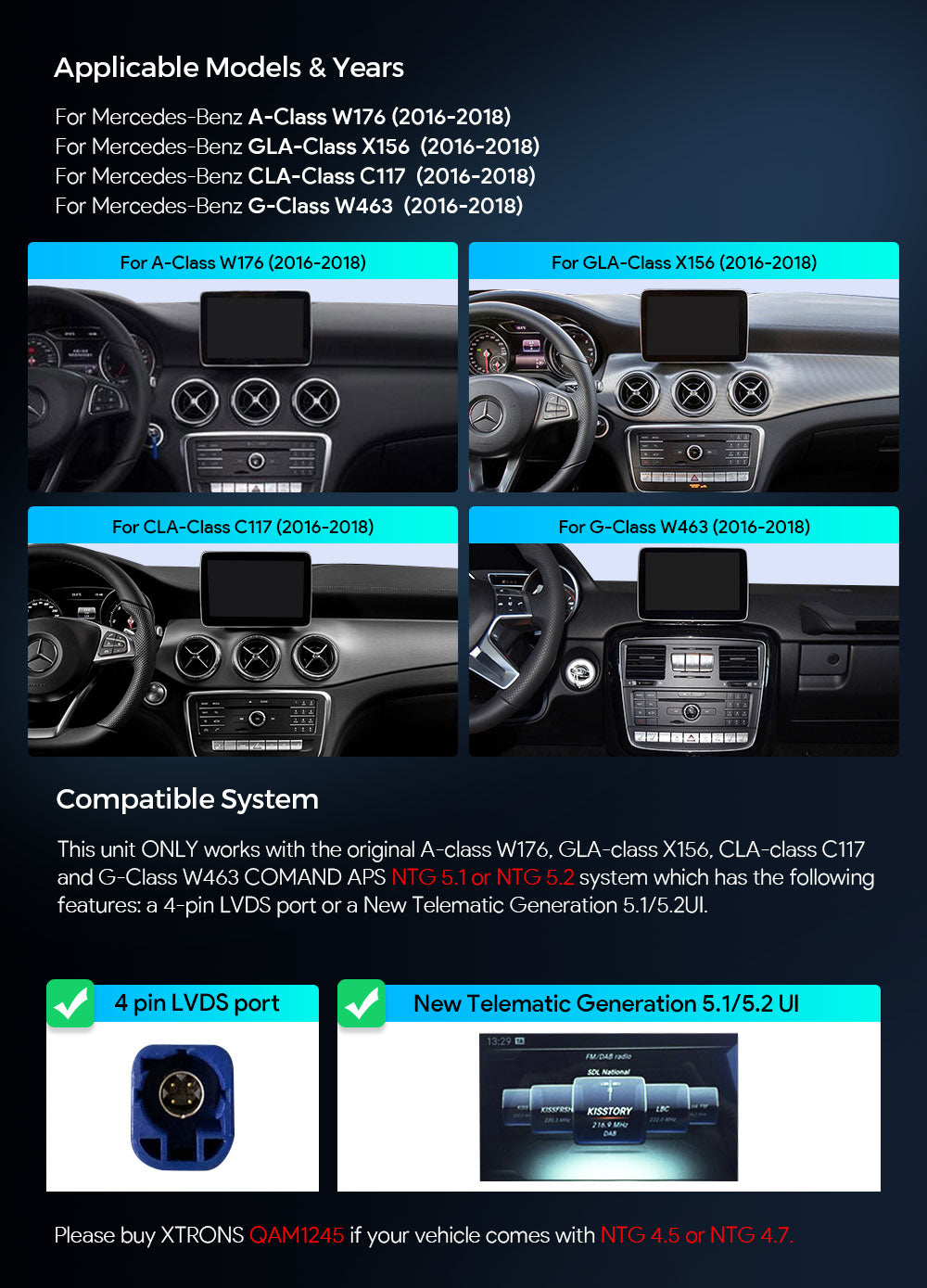 XTRONS QA Series Mercedes 10.25" Android 13 Head Unit 8GB 128GB