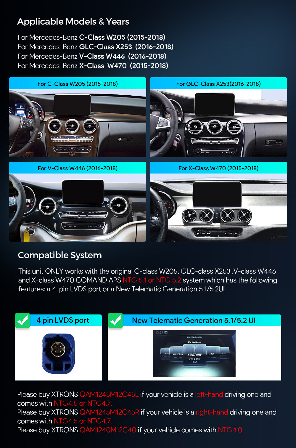 XTRONS Mercedes 10.25" Android Head Unit with Wireless CarPlay QAM1250M12C5