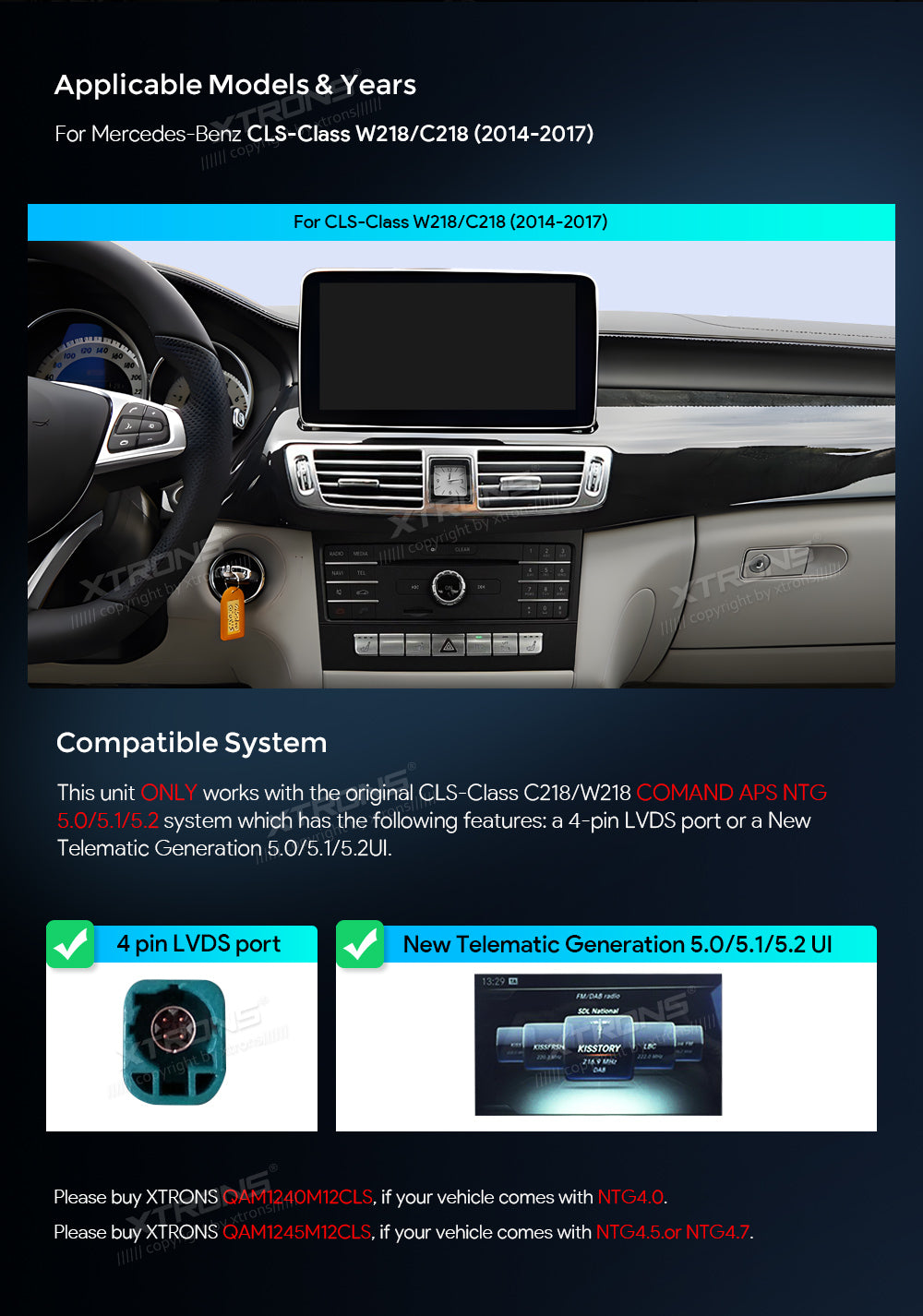XTRONS QAM1250M12CLS Mercedes Wireless CarPlay Head Unit 10.25in