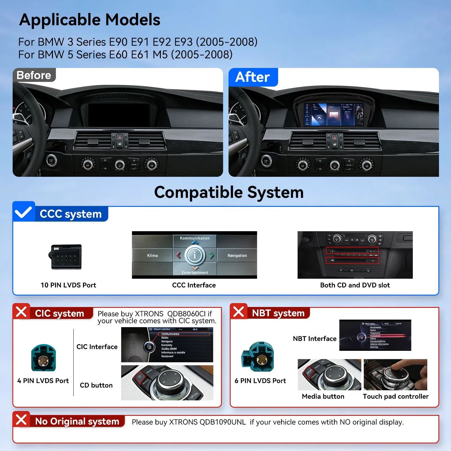 XTRONS QDB8060CC BMW 3/5 Series 8.8in Wireless CarPlay Android Head Unit