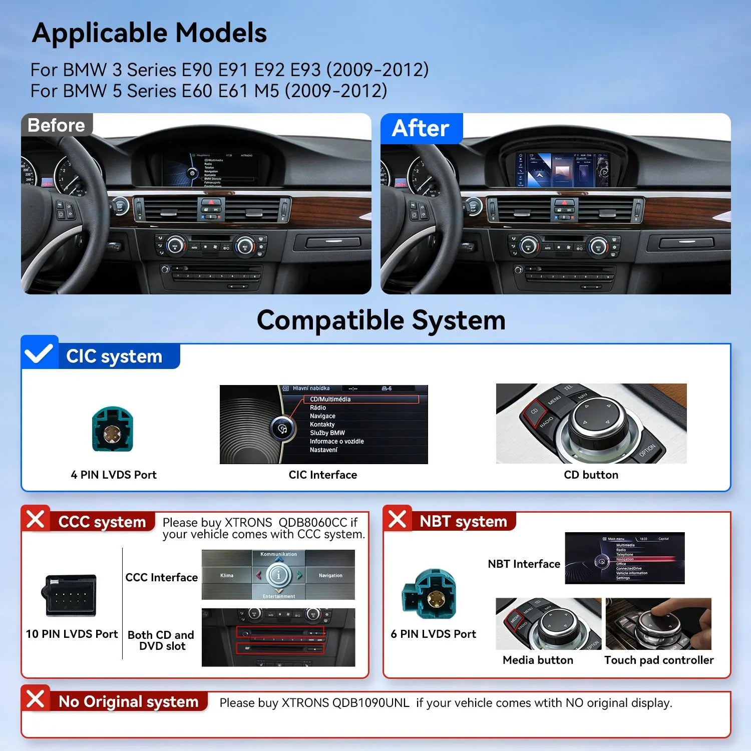 XTRONS 8.8-Inch Wireless CarPlay Android Head Unit BMW 3/5 Series