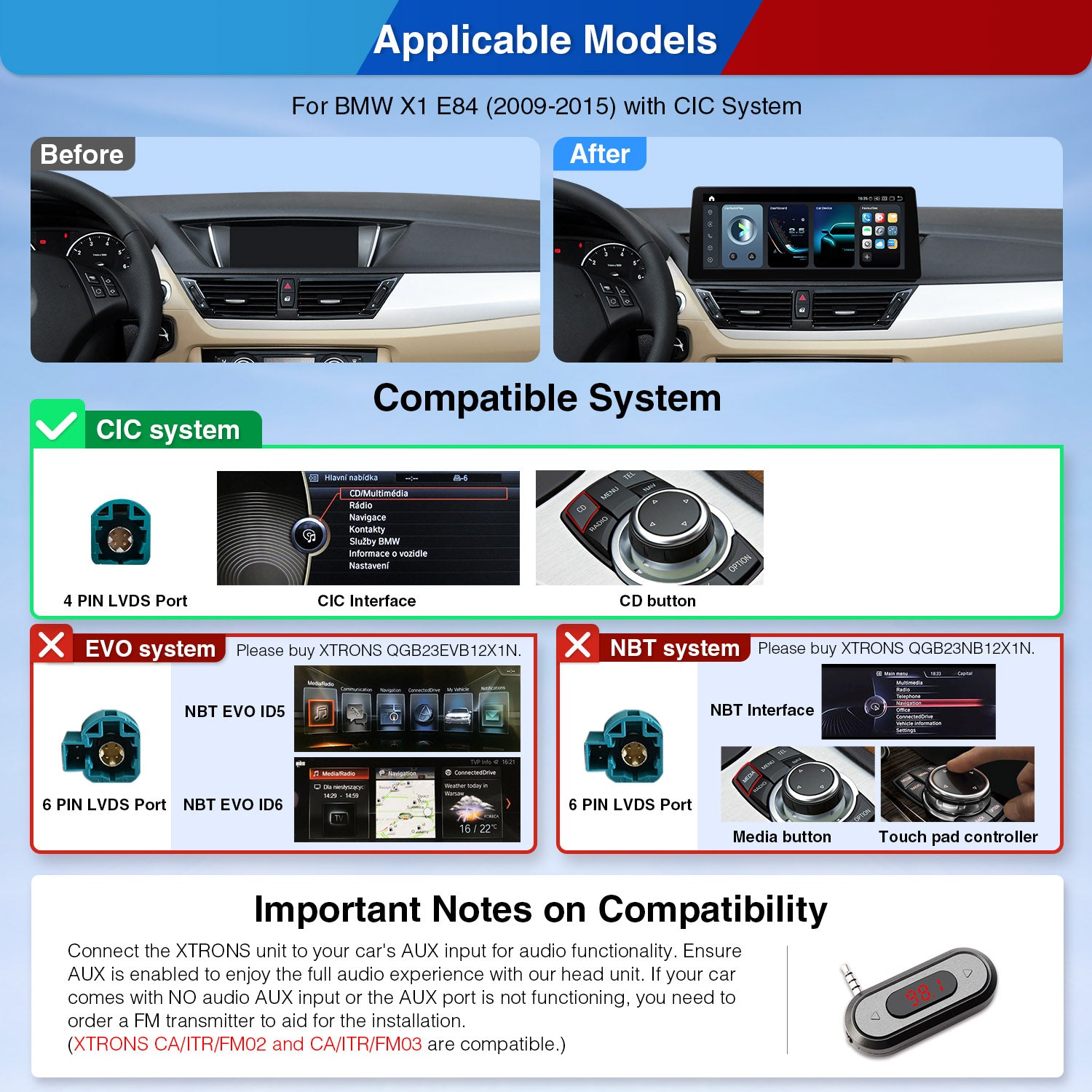 XTRONS QGB24CIB12X1 12.3in QHD 2K Android Head Unit BMW X1