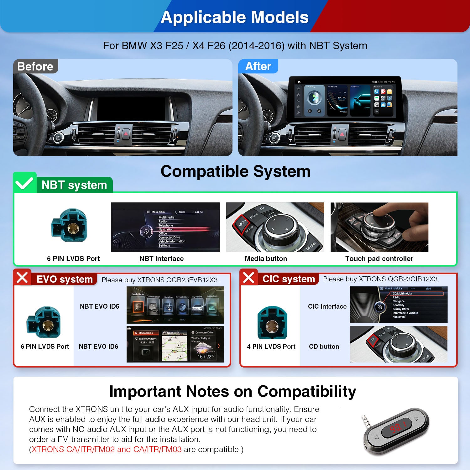 XTRONS QGB24NB12X3 Wireless CarPlay Android Head Unit 12.3in