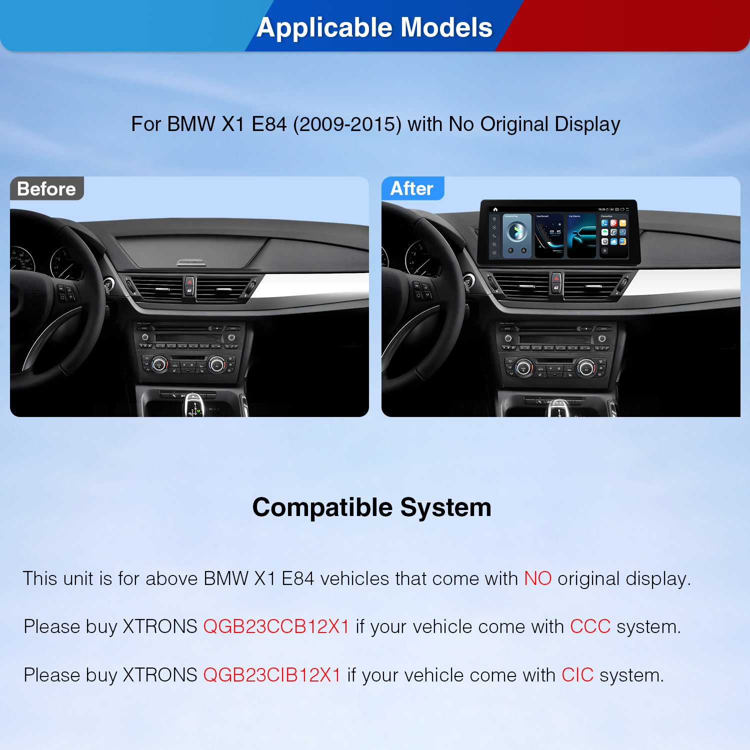 XTRONS QGB23UMB12X1 12.3in Android Head Unit BMW X1 Wireless CarPlay